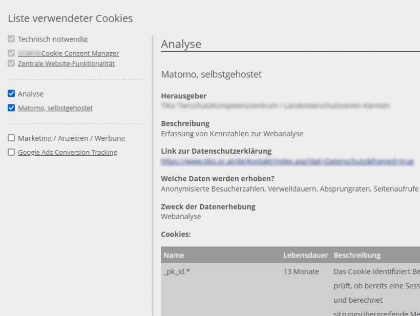 CCM Cookieliste © interact